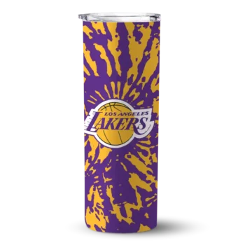 personalized los angeles lakers metallic grid purple skinny tumbler best selling 1.webp