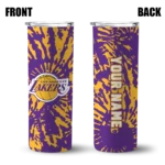personalized los angeles lakers metallic grid purple skinny tumbler best selling 1.webp