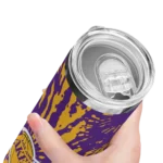 personalized los angeles lakers metallic grid purple skinny tumbler best selling 1.webp
