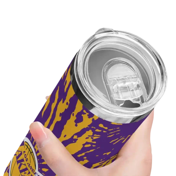 personalized los angeles lakers metallic grid purple skinny tumbler high quality.webp