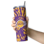 personalized los angeles lakers metallic grid purple skinny tumbler best selling 1.webp