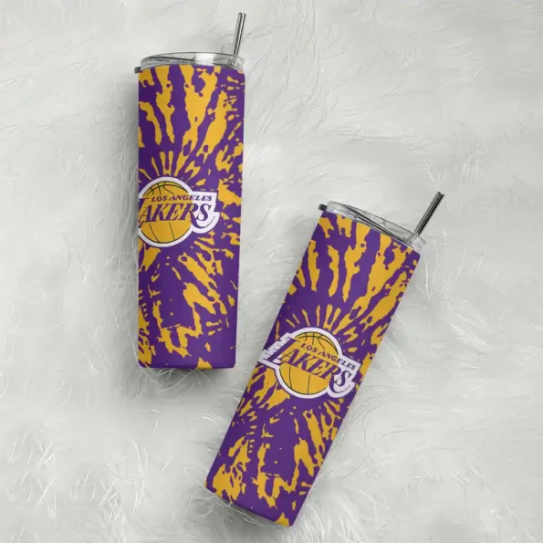 personalized los angeles lakers metallic grid purple skinny tumbler top rated.webp