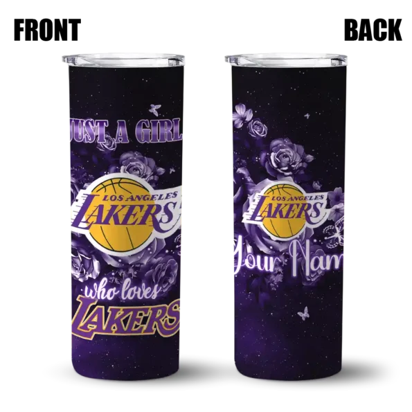 personalized los angeles lakers rose romance purple black skinny tumbler fashion forward.webp