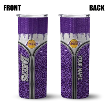 personalized los angeles lakers sparkle drip purple skinny tumbler fashion forward.webp
