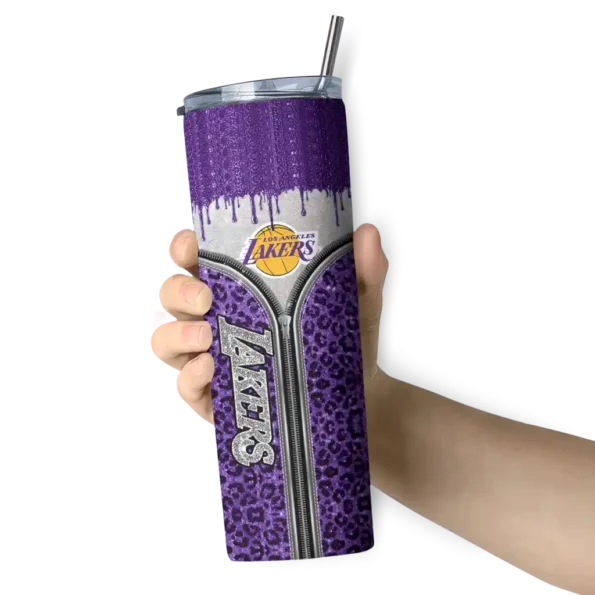 personalized los angeles lakers sparkle drip purple skinny tumbler premium grade.webp