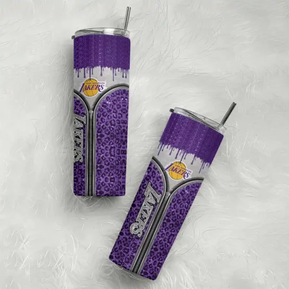 personalized los angeles lakers sparkle drip purple skinny tumbler top rated 1.webp