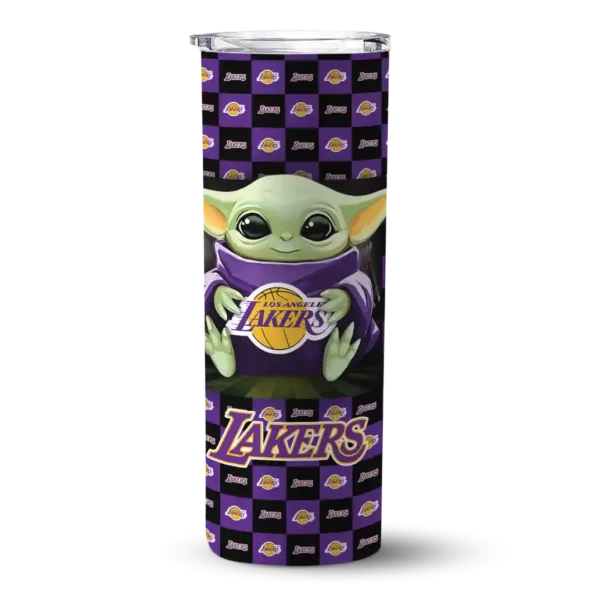 personalized los angeles lakers yoda cozy purple black skinny tumbler best selling 1.webp
