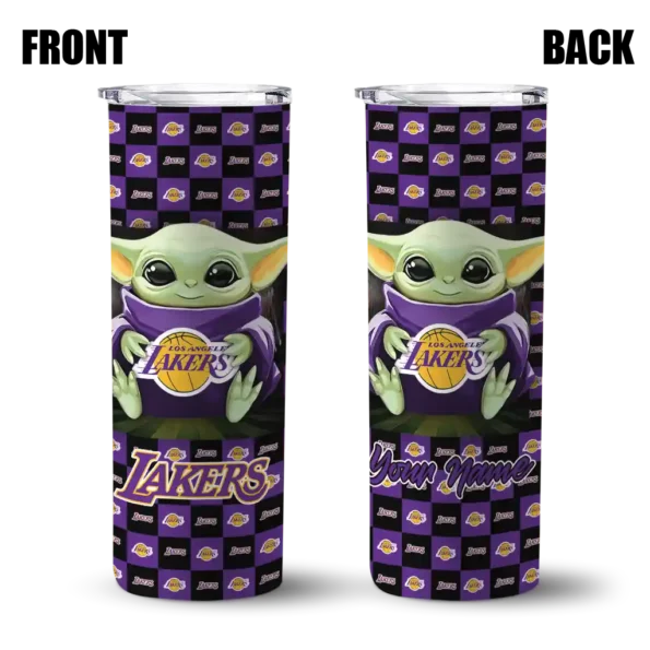 personalized los angeles lakers yoda cozy purple black skinny tumbler fashion forward.webp