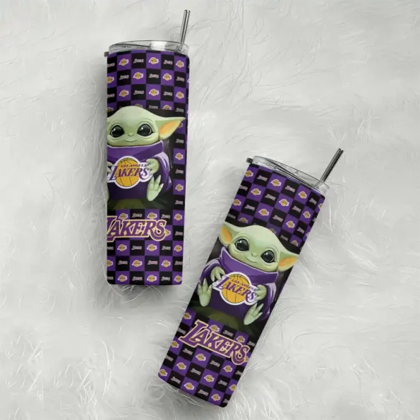 personalized los angeles lakers yoda cozy purple black skinny tumbler top rated.webp