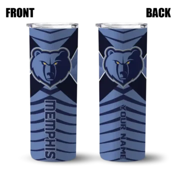personalized memphis grizzlies camo texture blue skinny tumbler fashion forward.webp