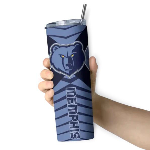 personalized memphis grizzlies camo texture blue skinny tumbler premium grade.webp