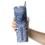 personalized memphis grizzlies monogram burst blue white skinny tumbler best selling 1.webp