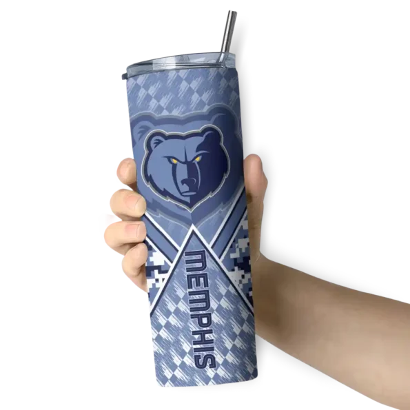 personalized memphis grizzlies monogram burst blue white skinny tumbler premium grade.webp