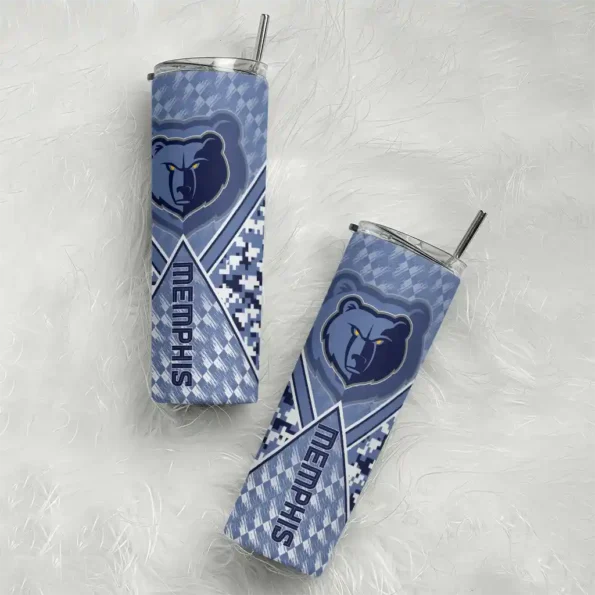 personalized memphis grizzlies monogram burst blue white skinny tumbler top rated.webp