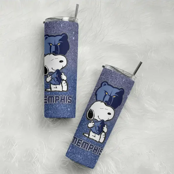 personalized memphis grizzlies snoopy attitude blue skinny tumbler top rated.webp