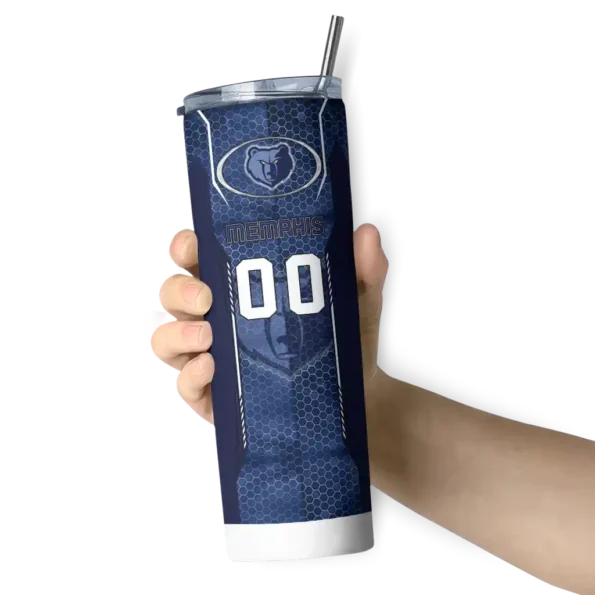 personalized memphis grizzlies stacked diamond blue skinny tumbler premium grade.webp