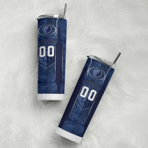 personalized memphis grizzlies stacked diamond blue skinny tumbler top rated.webp