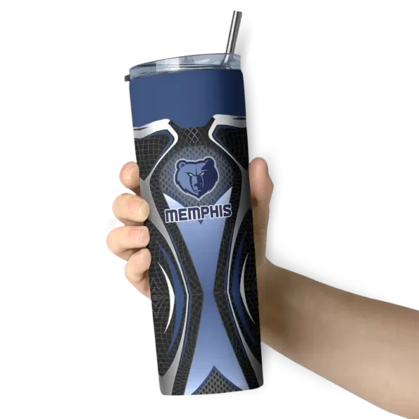 personalized memphis grizzlies superman emblem blue black skinny tumbler premium grade.webp