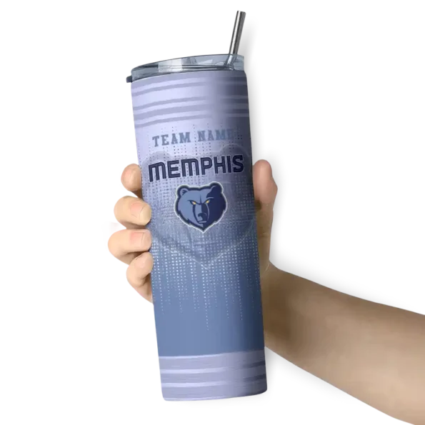 personalized memphis grizzlies swirl texture blue skinny tumbler premium grade.webp