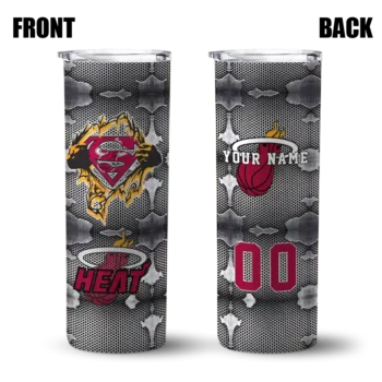 personalized miami heat chevron v red gray skinny tumbler fashion forward.webp