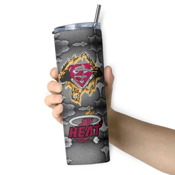 personalized miami heat chevron v red gray skinny tumbler premium grade.webp