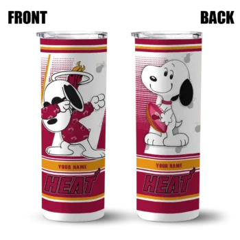 personalized miami heat snoopy dog red white skinny tumbler fashion forward.webp