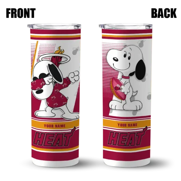 personalized miami heat snoopy dog red white skinny tumbler fashion forward.webp