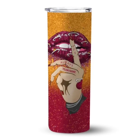 personalized miami heat sparkle lips red skinny tumbler best selling 1.webp
