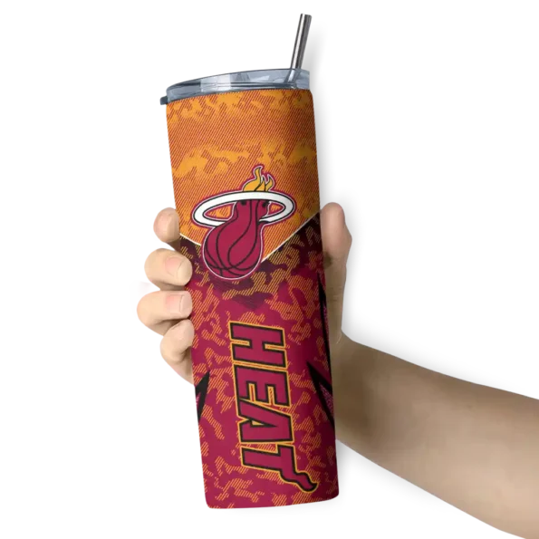 personalized miami heat spiral burst print red skinny tumbler premium grade.webp