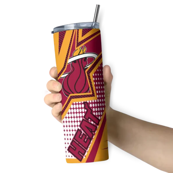 personalized miami heat web stripes red white skinny tumbler premium grade.webp