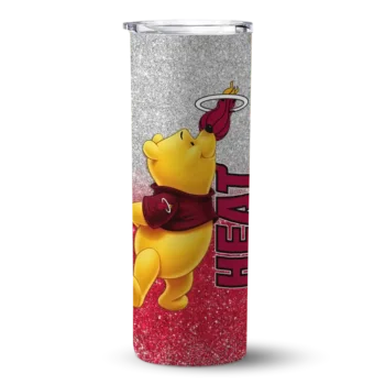 personalized miami heat winnie the pooh red gray skinny tumbler best selling 1.webp