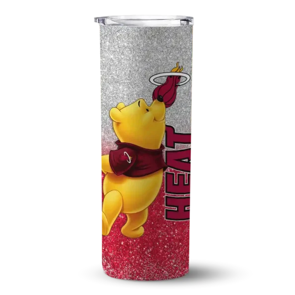 personalized miami heat winnie the pooh red gray skinny tumbler best selling 1.webp