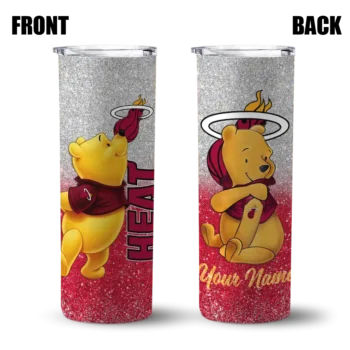 personalized miami heat winnie the pooh red gray skinny tumbler fashion forward.webp