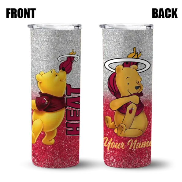 personalized miami heat winnie the pooh red gray skinny tumbler fashion forward.webp
