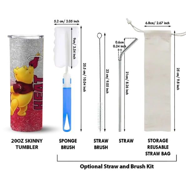 personalized miami heat winnie the pooh red gray skinny tumbler new arrival.webp
