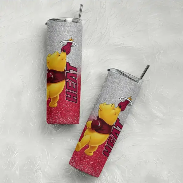 personalized miami heat winnie the pooh red gray skinny tumbler top rated.webp