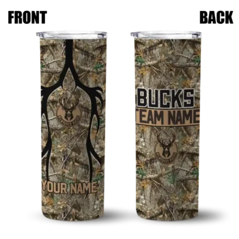 personalized milwaukee bucks antler flow camo skinny tumbler fashion forward.webp