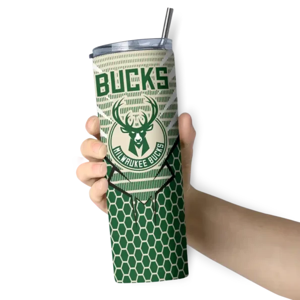 personalized milwaukee bucks chevron stripes green skinny tumbler premium grade.webp