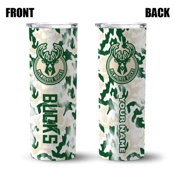 personalized milwaukee bucks claw marks green white skinny tumbler fashion forward.webp