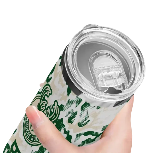personalized milwaukee bucks claw marks green white skinny tumbler high quality.webp