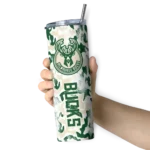 personalized milwaukee bucks claw marks green white skinny tumbler best selling 1.webp