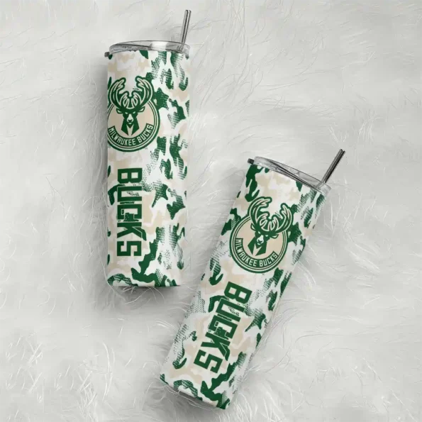 personalized milwaukee bucks claw marks green white skinny tumbler top rated.webp