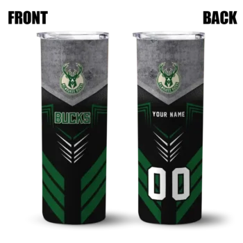 personalized milwaukee bucks hexagon honeycomb green black skinny tumbler fashion forward.webp
