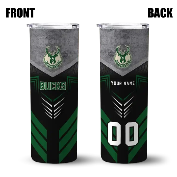 personalized milwaukee bucks hexagon honeycomb green black skinny tumbler fashion forward.webp