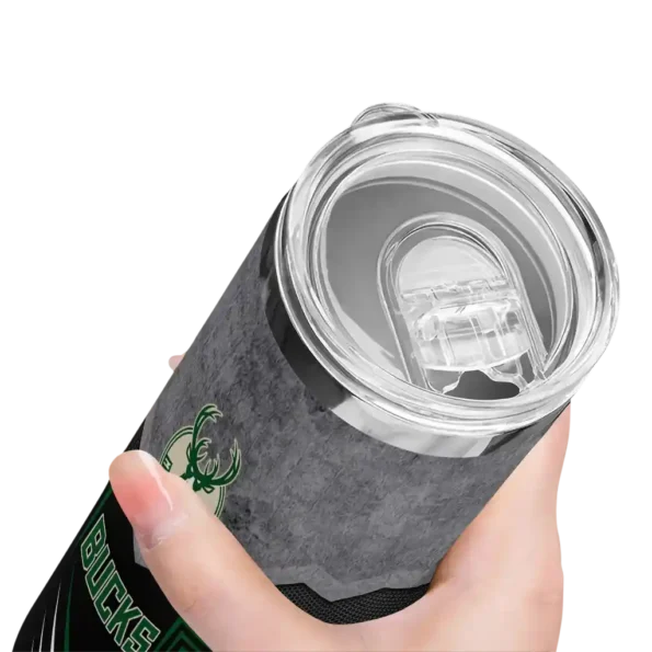 personalized milwaukee bucks hexagon honeycomb green black skinny tumbler high quality.webp