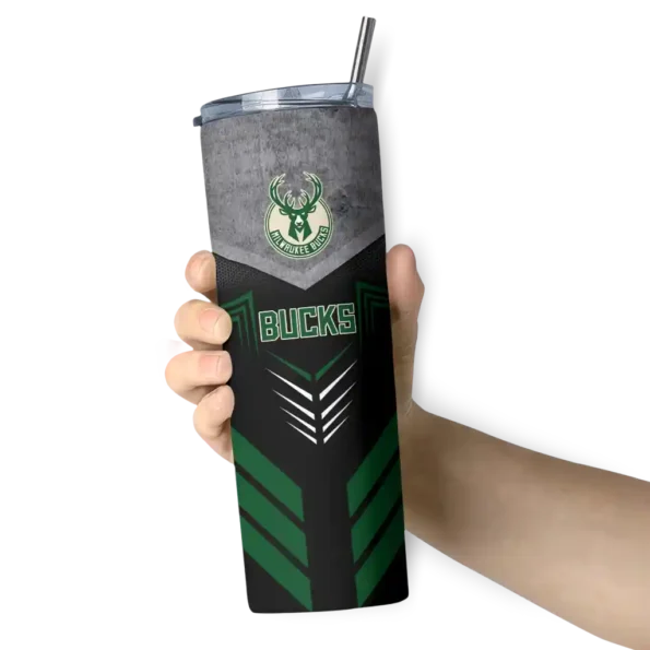 personalized milwaukee bucks hexagon honeycomb green black skinny tumbler premium grade.webp
