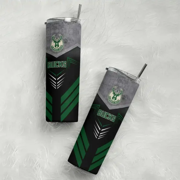personalized milwaukee bucks hexagon honeycomb green black skinny tumbler top rated.webp