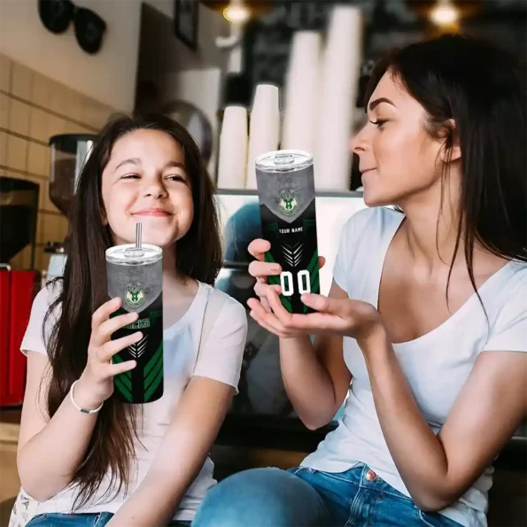 personalized milwaukee bucks hexagon honeycomb green black skinny tumbler trendy.webp