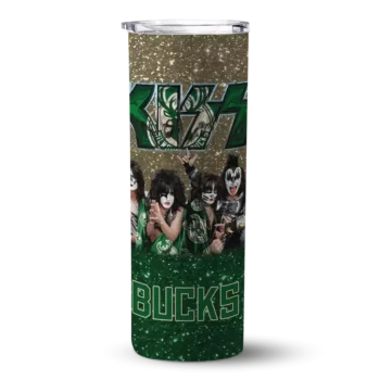 personalized milwaukee bucks kiss band cream skinny tumbler best selling 1.webp