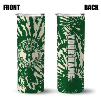 personalized milwaukee bucks metallic grid green skinny tumbler fashion forward.webp